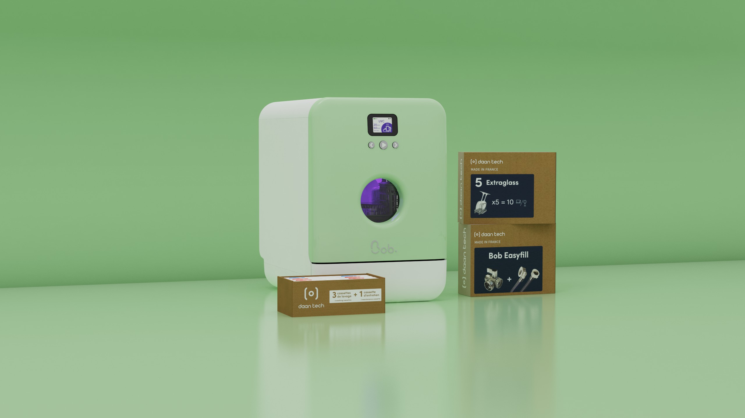 Daan Tech Bob All Options Pack with UV-C — Almond green door / white body · Bild 1 av 3