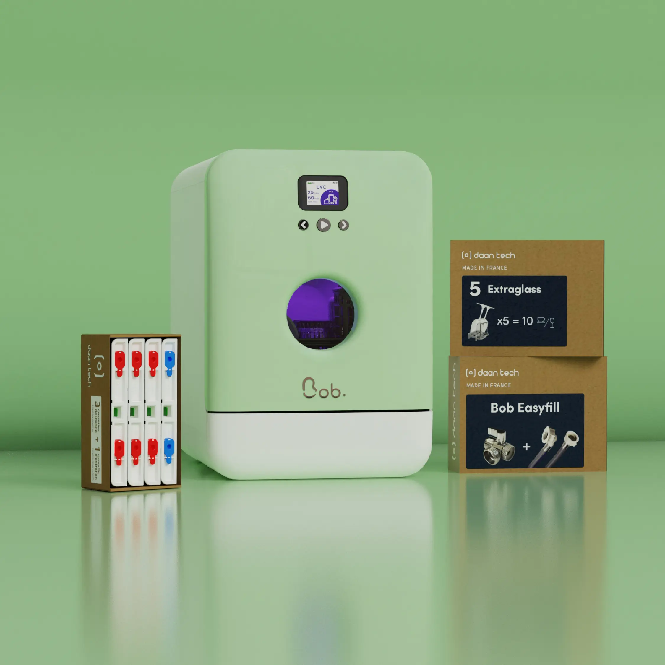 Daan Tech Bob All Options Pack with UV-C — Matt almond green door / white body · Bild 1 av 3
