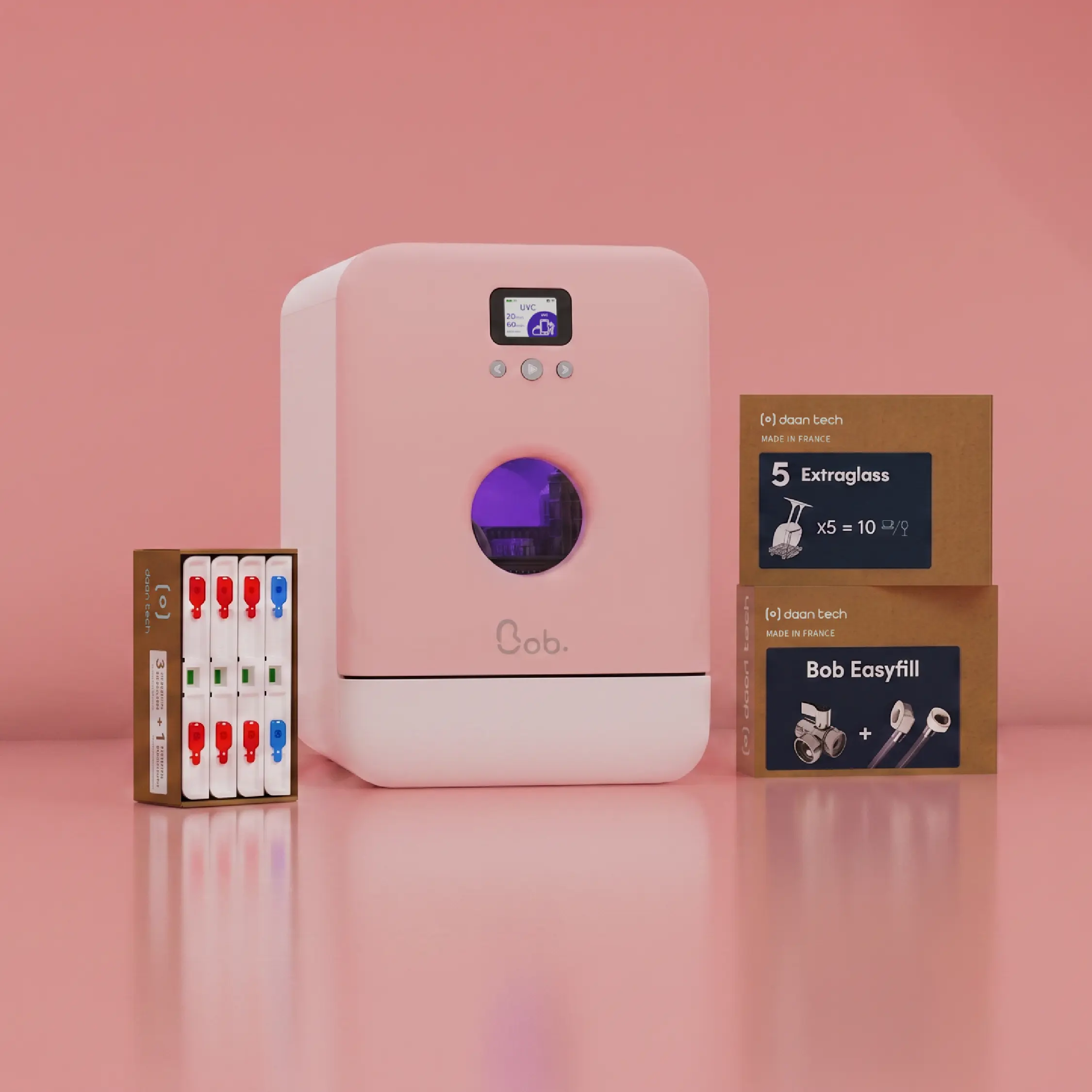 Daan Tech Bob All Options Pack with UV-C — Matt pink door / white body · Bild 1 av 3