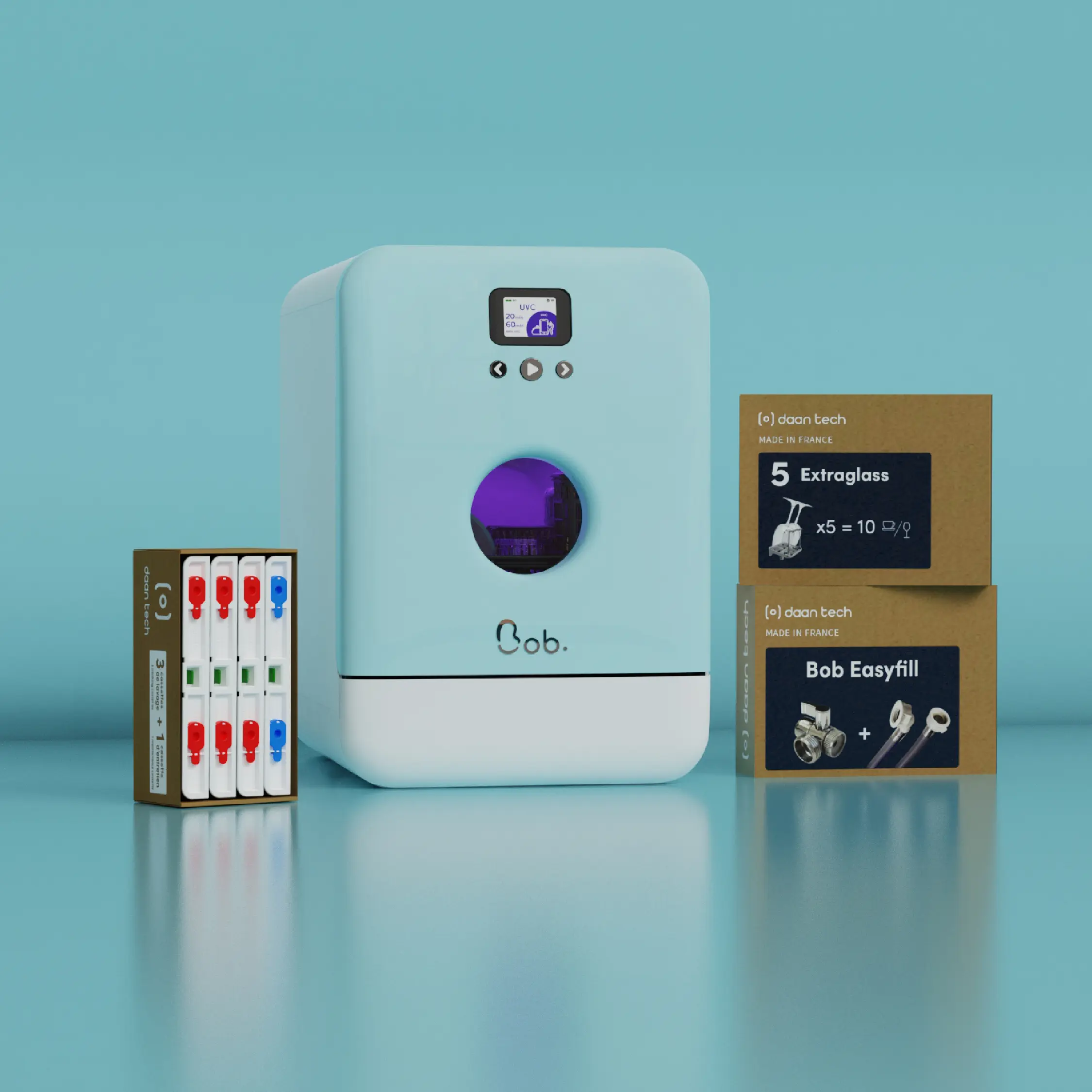 Daan Tech Bob All Options Pack with UV-C — Matt ice blue door / white body · Bild 1 av 3